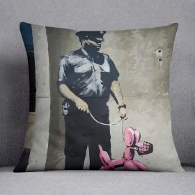Banksy Security Guard With Pink Balloon Dog Cushion (Insert: Without Insert, size: 18" X 18")