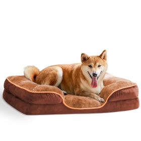 Memory Foam Pet Bed for Small Dogs & Cats with Washable Removable Cover Non-Slip Base Waterproof Liner Egg Crate Foam for Improved Sleep, brown,m (Color: as Pic)