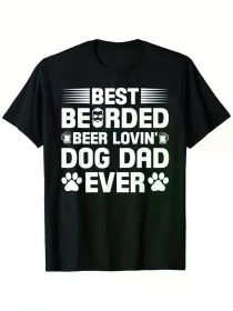Best Bearded Dog Dad Ever Funny Father's Day T-Shirt - 100% Cotton, Black Short Sleeve, Graphic Print (Color: Black, size: XXL)