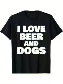 Men's "I Love Beer and Dogs" Graphic T-Shirt - Soft Cotton, Casual Fit, Short Sleeve, Round Neck, Black with White Print, Perfect for Casual Atti (Color: Black, size: L)