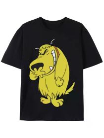 Dog print men's crew neck fashion short sleeve sports t-shirt, comfortable and versatile, suitable for summer and spring, sporty style (Color: Black, size: XL)