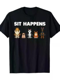 Adult Unisex Humorous Dog Graphic T-Shirt, 100% Cotton Knit Fabric, All-Season Crew Neck, Regular Fit Mature Style (Color: Black, size: L)