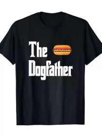 Men'S Casual Cotton T-Shirt, "The Dogfather" Hot Dog Graphic, Short Sleeve, Crew Neck, Regular Fit, Digital Print, All-Season Wear (Color: Black, size: XXXL)