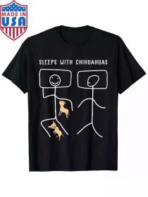 [Everyday Casual] Funny 'Sleeps with Chihuahuas' Graphic T-Shirt - Soft Cotton, Short Sleeve, Round Neck, Casual Tee for Dog Lovers (Color: Black, size: XXXL)