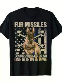 Fur Missiles Teaching Criminals Blue Line K9 Dog Unit Police T-Shirt (Color: Black, size: XXXL)
