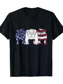 Unique English Bulldog Dog American Flag Retro Puppy Lover T-Shirt (Color: Black, size: M)
