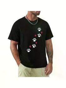 Mens Dog Paw Print T Shirt Short Sleeves T Shirt Casual T Shirts Novelty Shirt Graphic Tees, All-Season, (Color: Black, size: XXXL)