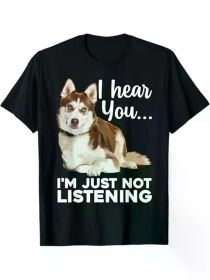 100% Cotton Funny Husky Dog Art T-Shirt - Siberian Husky Lover, S-XXXL, Black - Halloween Christmas Holiday Gifts for Men Women Family and Friend (Color: Black, size: XXXL)